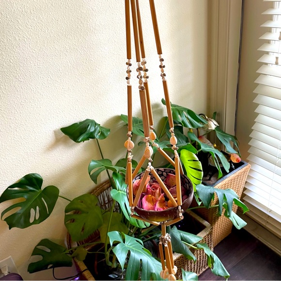 Seashell Bamboo Hanging Plant Holder Macrame Shell Braided Pot Hanger Boho - Picture 3 of 11